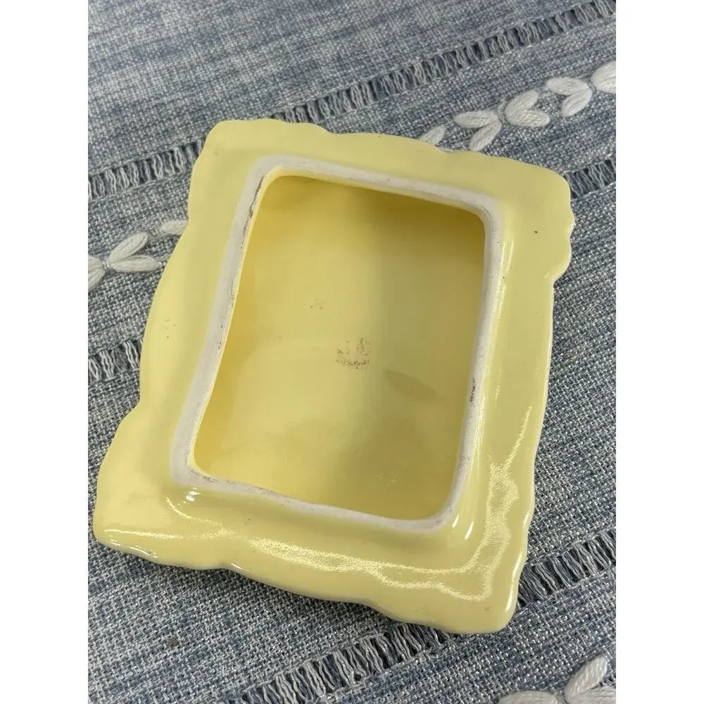 Vintage Yellow Ceramic Pillow Trinket Box Lidded Jewelry Box Retro Decor